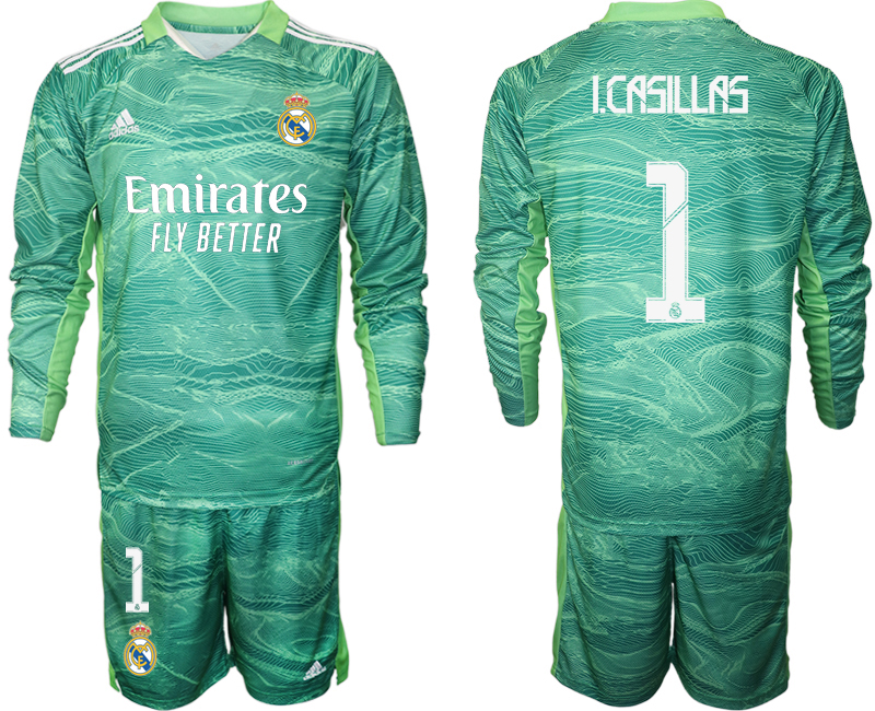 Men 2021-2022 Club Real Madrid green Long Sleeve goalkeeper #1 Soccer Jerseys